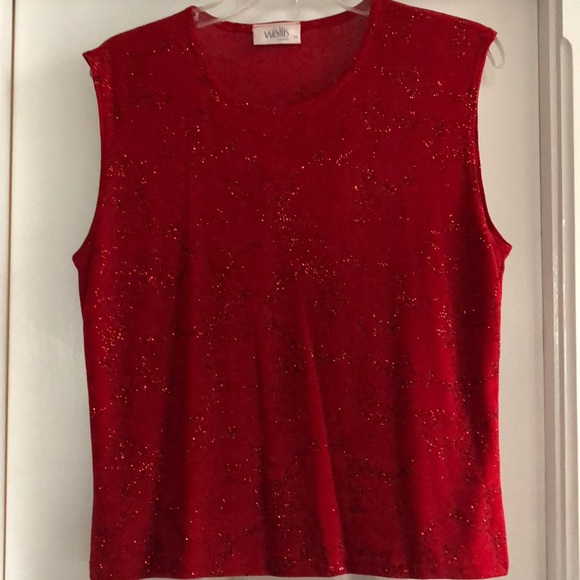 🔵 3/$20 Vintage Wallis red glittered top - Picture 1 of 6